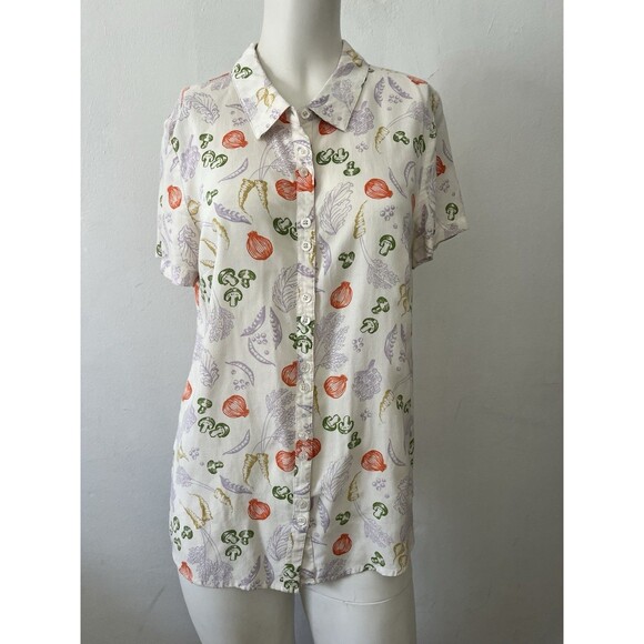 ModCloth Mushroom Cream Button Down Medium Quirky Onion Blouse Short Sleeve - Picture 1 of 6